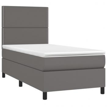 Boxspringbett mit Matratze & LED Grau 90x200 cm Kunstleder