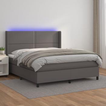 ARDEBO.de - Boxspringbett mit Matratze & LED Grau 160x200 cm Kunstleder