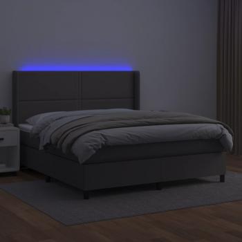 Boxspringbett mit Matratze & LED Grau 160x200 cm Kunstleder