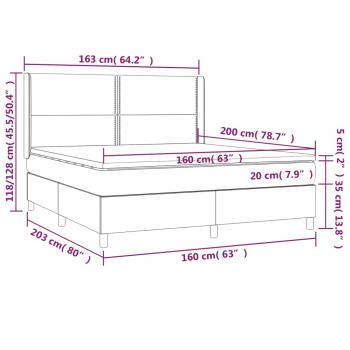 Boxspringbett mit Matratze & LED Grau 160x200 cm Kunstleder