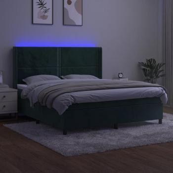 Boxspringbett mit Matratze & LED Dunkelgrün 180x200 cm Samt