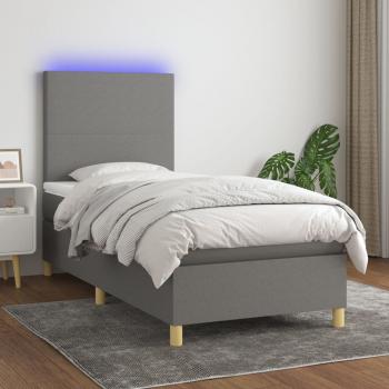 ARDEBO.de - Boxspringbett mit Matratze & LED Dunkelgrau 80x200 cm Stoff