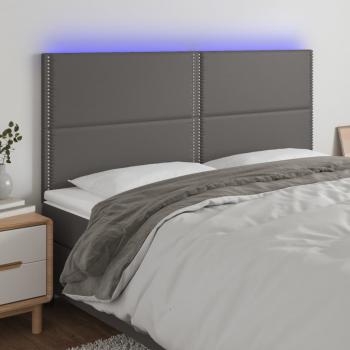 ARDEBO.de - LED Kopfteil Grau 180x5x118/128 cm Kunstleder