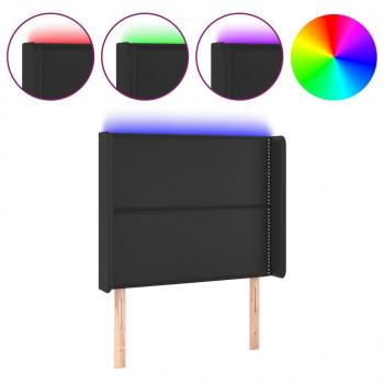 LED Kopfteil Schwarz 83x16x118/128 cm Kunstleder