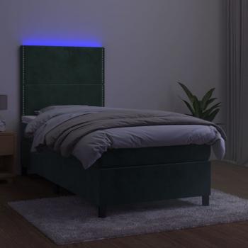 Boxspringbett mit Matratze & LED Dunkelgrün 90x200 cm Samt