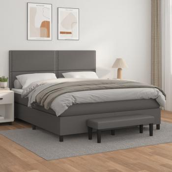 ARDEBO.de - Boxspringbett mit Matratze Grau 160x200 cm Kunstleder