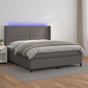 ARDEBO.de - Boxspringbett mit Matratze & LED Grau 180x200 cm Kunstleder