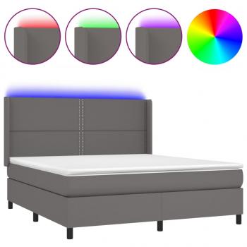 Boxspringbett mit Matratze & LED Grau 180x200 cm Kunstleder