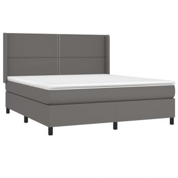 Boxspringbett mit Matratze & LED Grau 180x200 cm Kunstleder