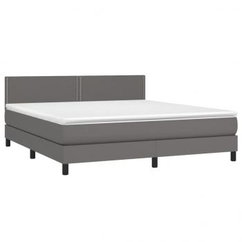 Boxspringbett mit Matratze Grau 160x200 cm Kunstleder