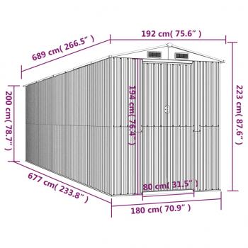 Geräteschuppen Hellbraun 192x689x223 cm Verzinkter Stahl