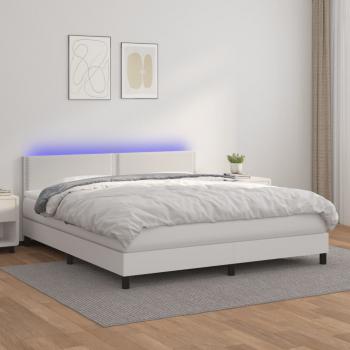 ARDEBO.de - Boxspringbett mit Matratze & LED Weiß 160x200 cm Kunstleder