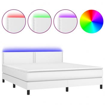 Boxspringbett mit Matratze & LED Weiß 160x200 cm Kunstleder