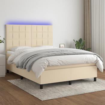 ARDEBO.de - Boxspringbett mit Matratze & LED Creme 140x200 cm Stoff