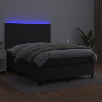 Boxspringbett mit Matratze & LED Schwarz 140x200 cm Kunstleder