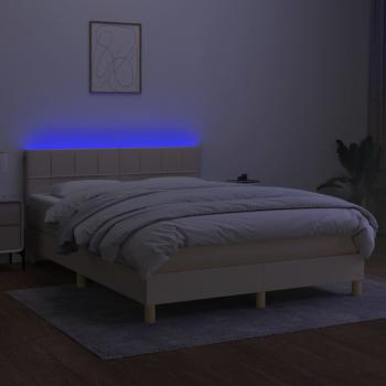 Boxspringbett mit Matratze & LED Creme 140x190 cm Stoff