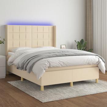 ARDEBO.de - Boxspringbett mit Matratze & LED Creme 140x200 cm Stoff