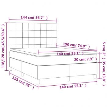 Boxspringbett mit Matratze & LED Creme 140x190 cm Stoff