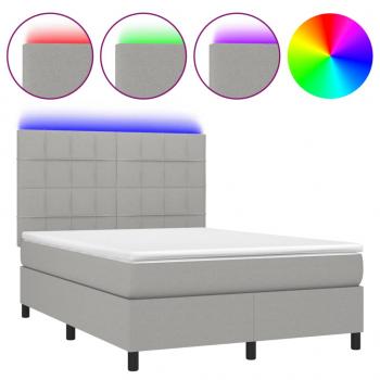 Boxspringbett mit Matratze & LED Hellgrau 140x190 cm Stoff