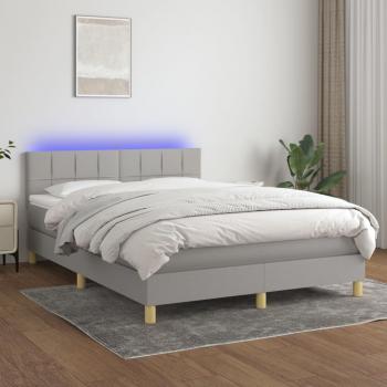 ARDEBO.de - Boxspringbett mit Matratze & LED Hellgrau 140x200 cm Stoff