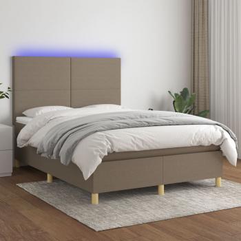 ARDEBO.de - Boxspringbett mit Matratze & LED Taupe 140x190 cm Stoff