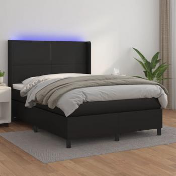 ARDEBO.de - Boxspringbett mit Matratze & LED Schwarz 140x190 cm Kunstleder