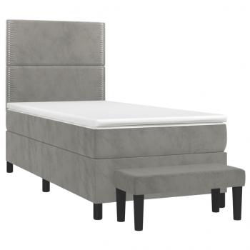 Boxspringbett mit Matratze Hellgrau 100x200 cm Samt