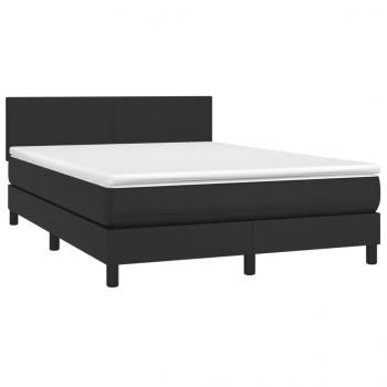 Boxspringbett mit Matratze & LED Schwarz 140x190 cm Kunstleder