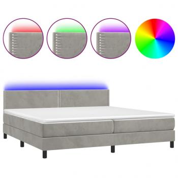 Boxspringbett mit Matratze & LED Hellgrau 200x200 cm Samt