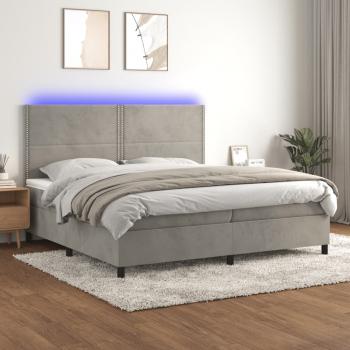 ARDEBO.de - Boxspringbett mit Matratze & LED Hellgrau 200x200 cm Samt