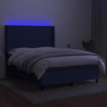 Boxspringbett mit Matratze & LED Blau 140x190 cm Stoff