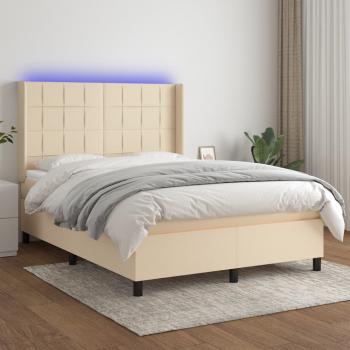 ARDEBO.de - Boxspringbett mit Matratze & LED Creme 140x190 cm Stoff