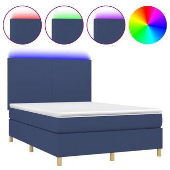 Boxspringbett mit Matratze & LED Blau 140x190 cm Stoff