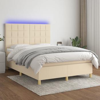 ARDEBO.de - Boxspringbett mit Matratze & LED Creme 140x190 cm Stoff