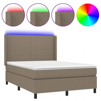 Boxspringbett mit Matratze & LED Taupe 140x200 cm Stoff 