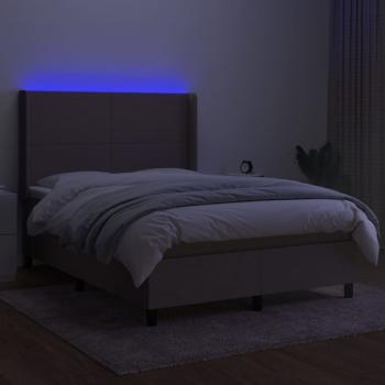 Boxspringbett mit Matratze & LED Taupe 140x200 cm Stoff 