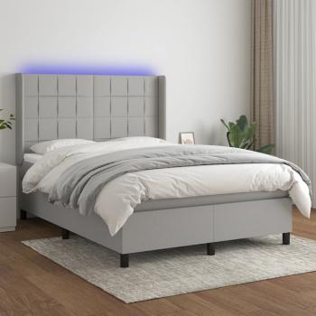 ARDEBO.de - Boxspringbett mit Matratze & LED Hellgrau 140x200 cm Stoff