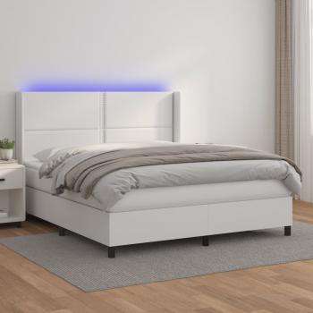 ARDEBO.de - Boxspringbett mit Matratze & LED Weiß 160x200 cm Kunstleder