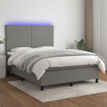 ARDEBO.de - Boxspringbett mit Matratze & LED Dunkelgrau 140x190 cm Stoff