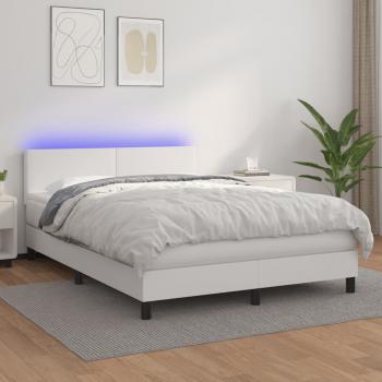 ARDEBO.de - Boxspringbett mit Matratze & LED Weiß 140x200 cm Kunstleder