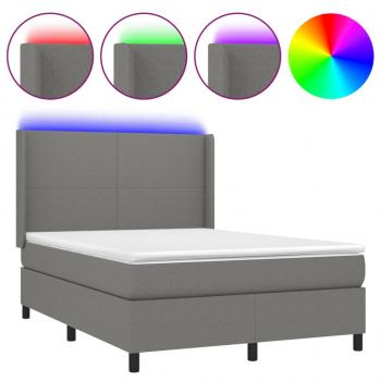 Boxspringbett mit Matratze & LED Dunkelgrau 140x190 cm Stoff