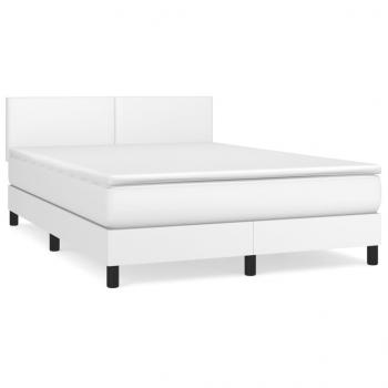 Boxspringbett mit Matratze Weiß 140x190 cm Kunstleder