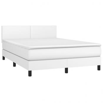 Boxspringbett mit Matratze Weiß 140x190 cm Kunstleder