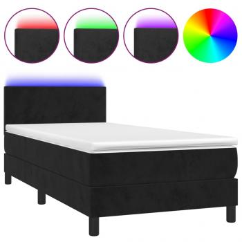 Boxspringbett mit Matratze & LED Schwarz 90x200 cm Samt