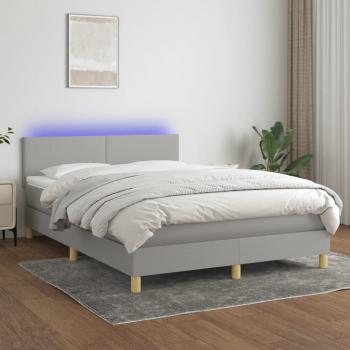 ARDEBO.de - Boxspringbett mit Matratze & LED Hellgrau 140x190 cm Stoff