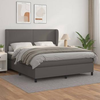 ARDEBO.de - Boxspringbett mit Matratze Grau 160x200 cm Kunstleder