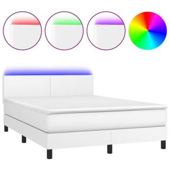 Boxspringbett mit Matratze & LED Weiß 140x190 cm Kunstleder