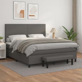 ARDEBO.de - Boxspringbett mit Matratze Grau 160x200 cm Kunstleder