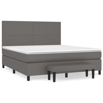 Boxspringbett mit Matratze Grau 160x200 cm Kunstleder