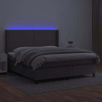 Boxspringbett mit Matratze & LED Grau 160x200 cm Kunstleder